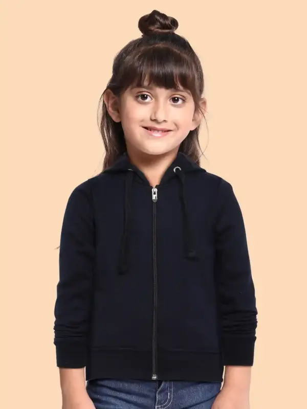 Girls' Essential Full-Zip Fleece Hoodie – Classic Navy Blue