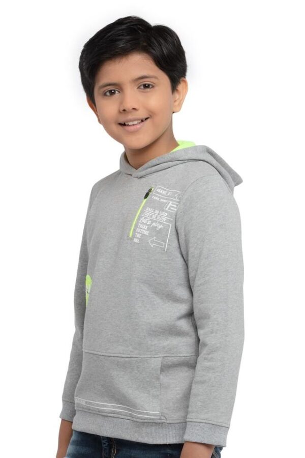 Boys' Heather Grey Graphic Pullover Hoodie with Neon Accents