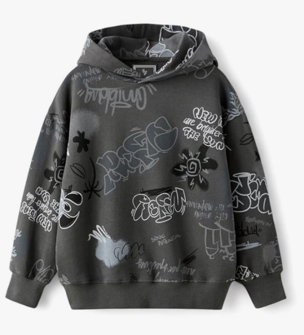 Boys Oversize Hoodie with Graffiti Print