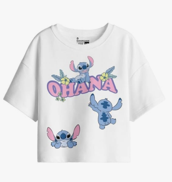 Disney Stitch "Ohana" Girls' White Boxy Crop Top
