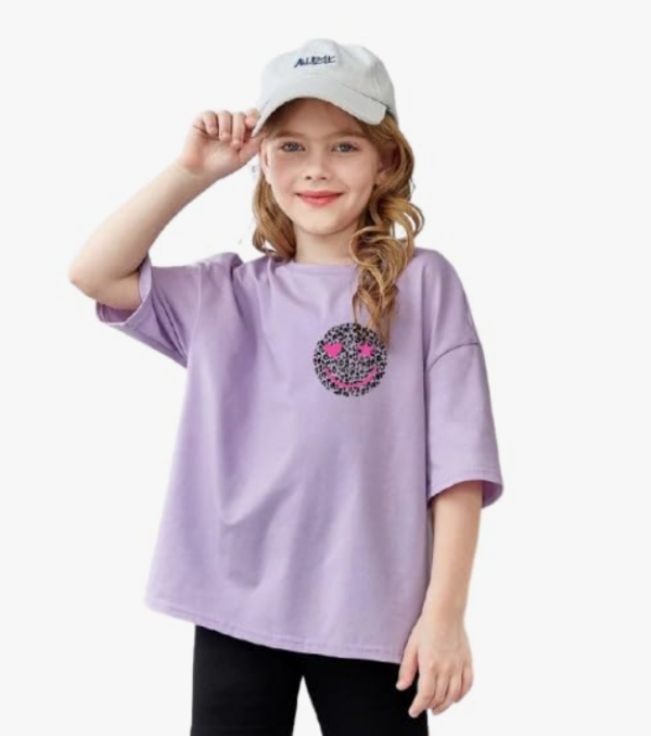 Girls' Oversized Smiley Face T-Shirt