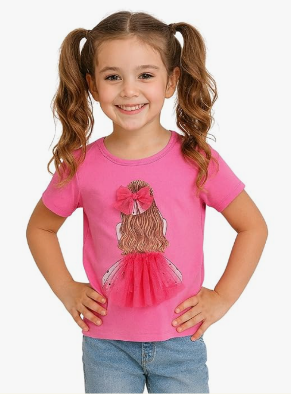 Girls' 3D Tulle Bow & Skirt Graphic T-Shirt