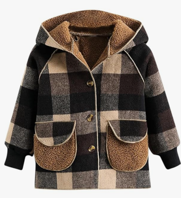 Kids' Plaid Sherpa-Lined Hooded Coat – Warm Winter Flannel Jacket