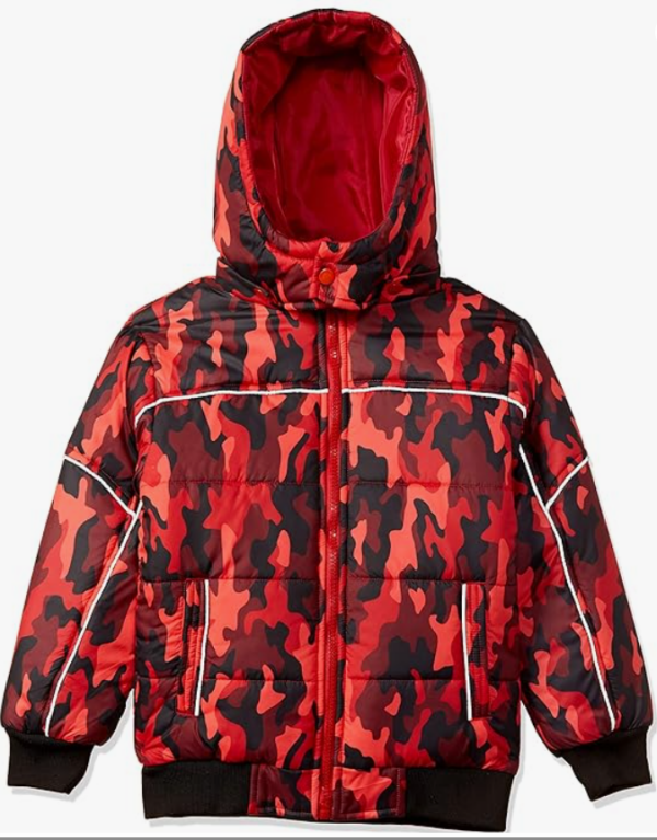 Boys' Red Camouflage Hooded Puffer Jacket